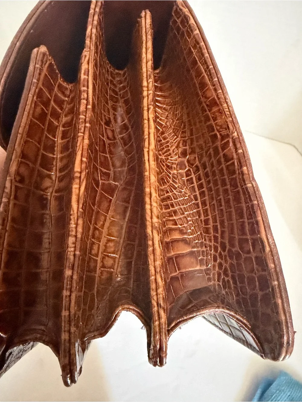 Haesed Crocodile Brown Two-Tone Top Handle